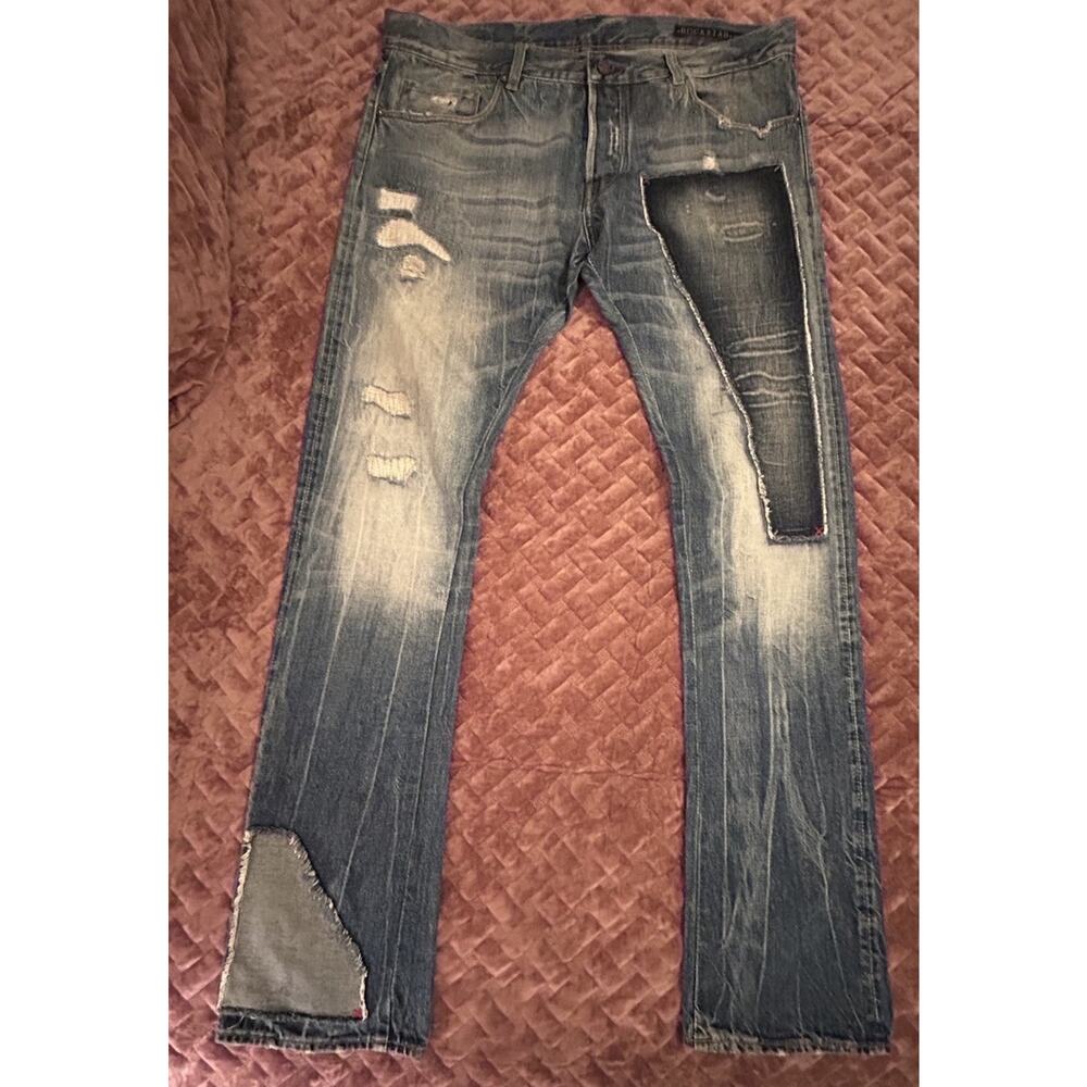 Men’s Straight Patchwork Distressed Blue Jeans - image 2